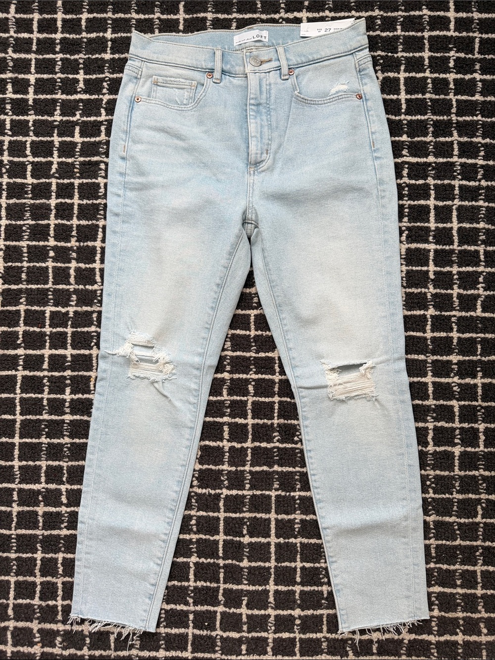 LOFT Light Blue Distressed High-Rise Skinny Jeans